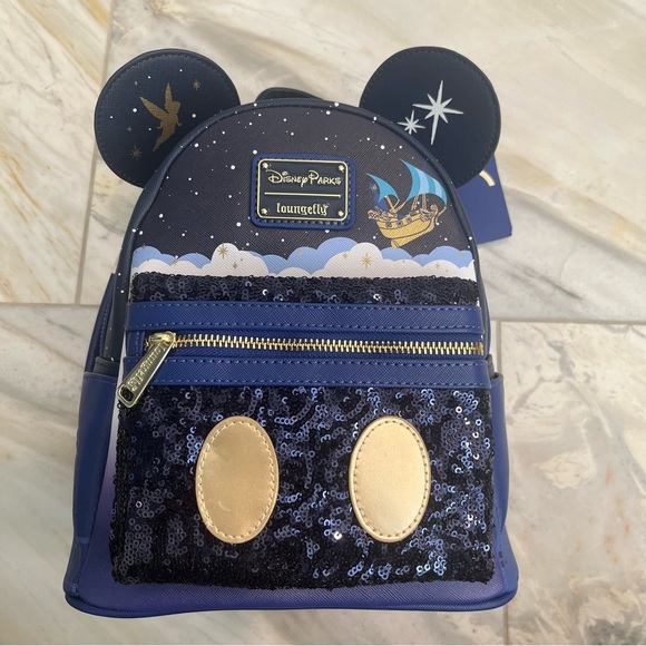LOUNGEFLY NWT DISNEY PARKS MICKEY MAIN ATTRACTION PETER PAN’S FLIGHT BACKPACK - Picture 3 of 8